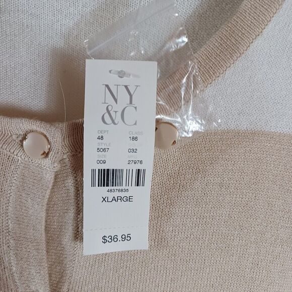 NWT 7th Avenue Design Studio New York White Tan Striped Short Sleeve Sweater XL - Picture 5 of 7